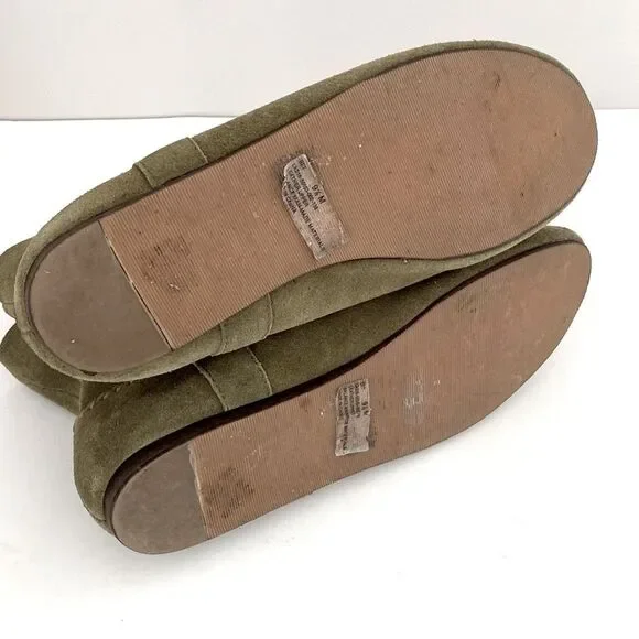 Anthropologie Latigo Olive Green Suede Moccasin Boho Bootie sz 9.5 Cottagecore - Picture 7 of 9